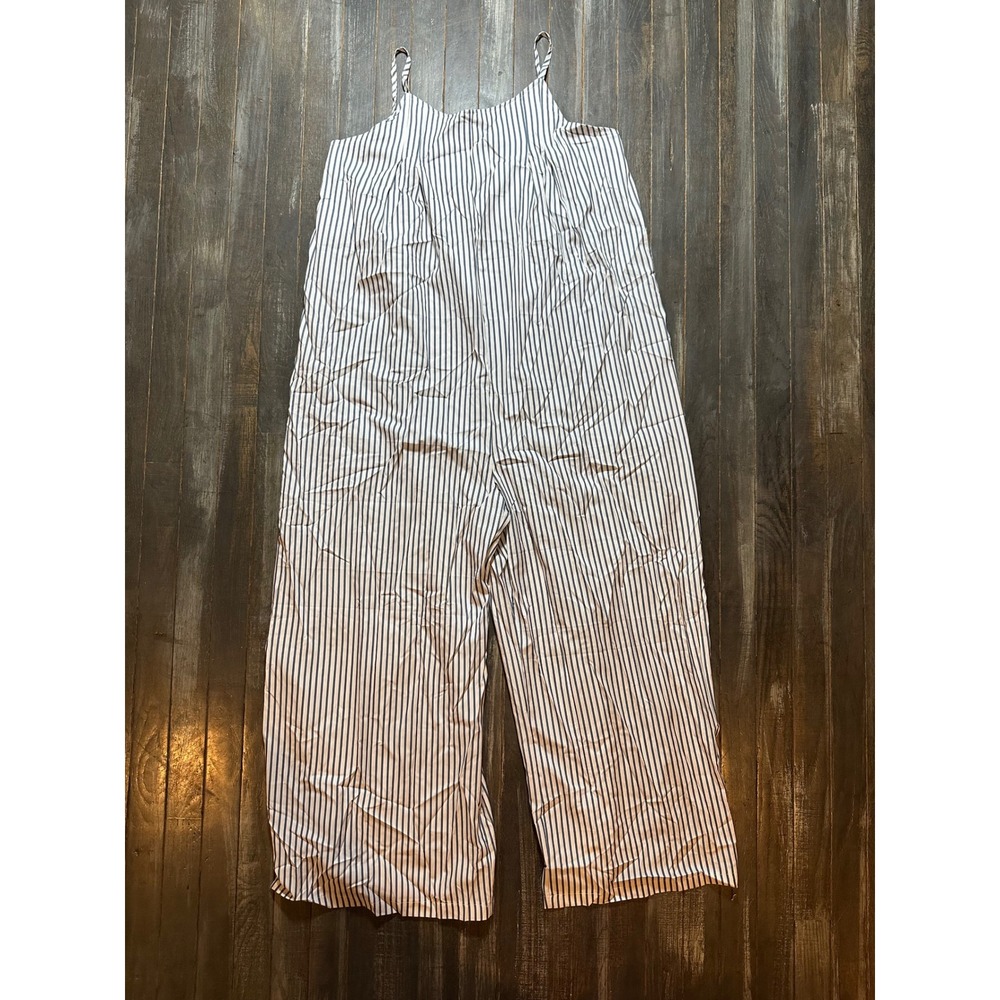 Striped Wide Leg Jumpsuit Blue White Spaghetti Strap One Piece Casual